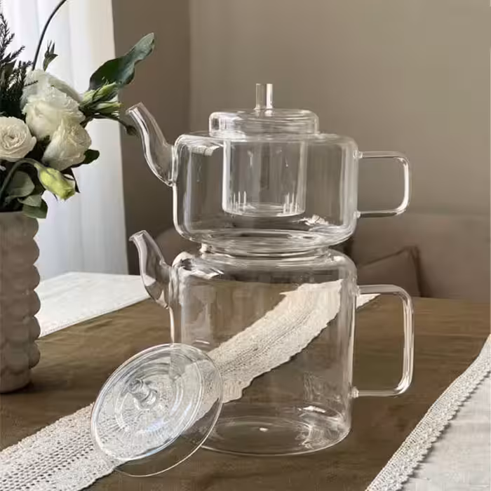 ست کتری قوری پیرکس صافی پیرکس دو درب برند ناتالیNATALY در سه رنگ (شهرستان(تیپاکس)-تهران(پیک))