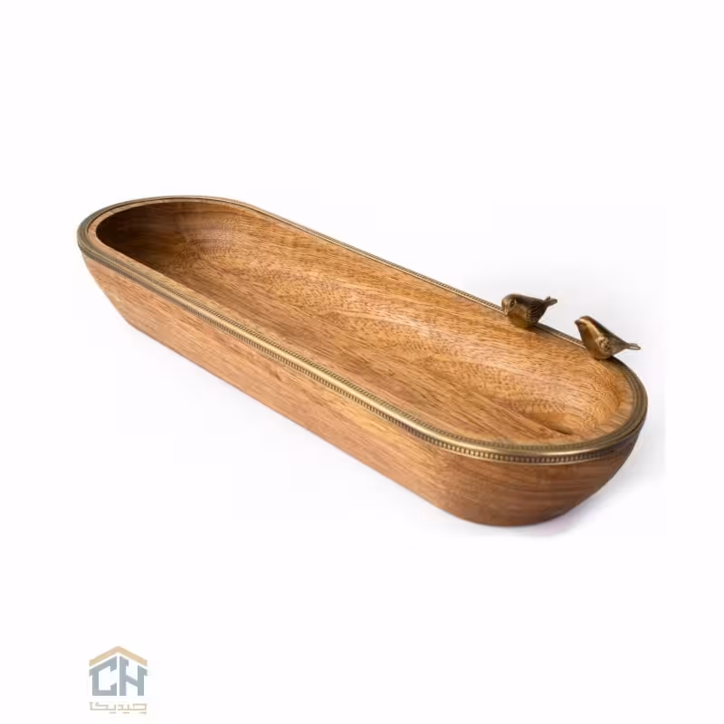 میوه خوری چوب و برنج بیضی گلدکیش طرح WOOD مدل GK829450