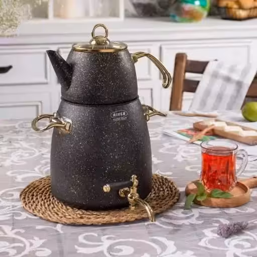 کتری قوری شیر دار گرانیت طرح ترک طلایی ریور کد 5831