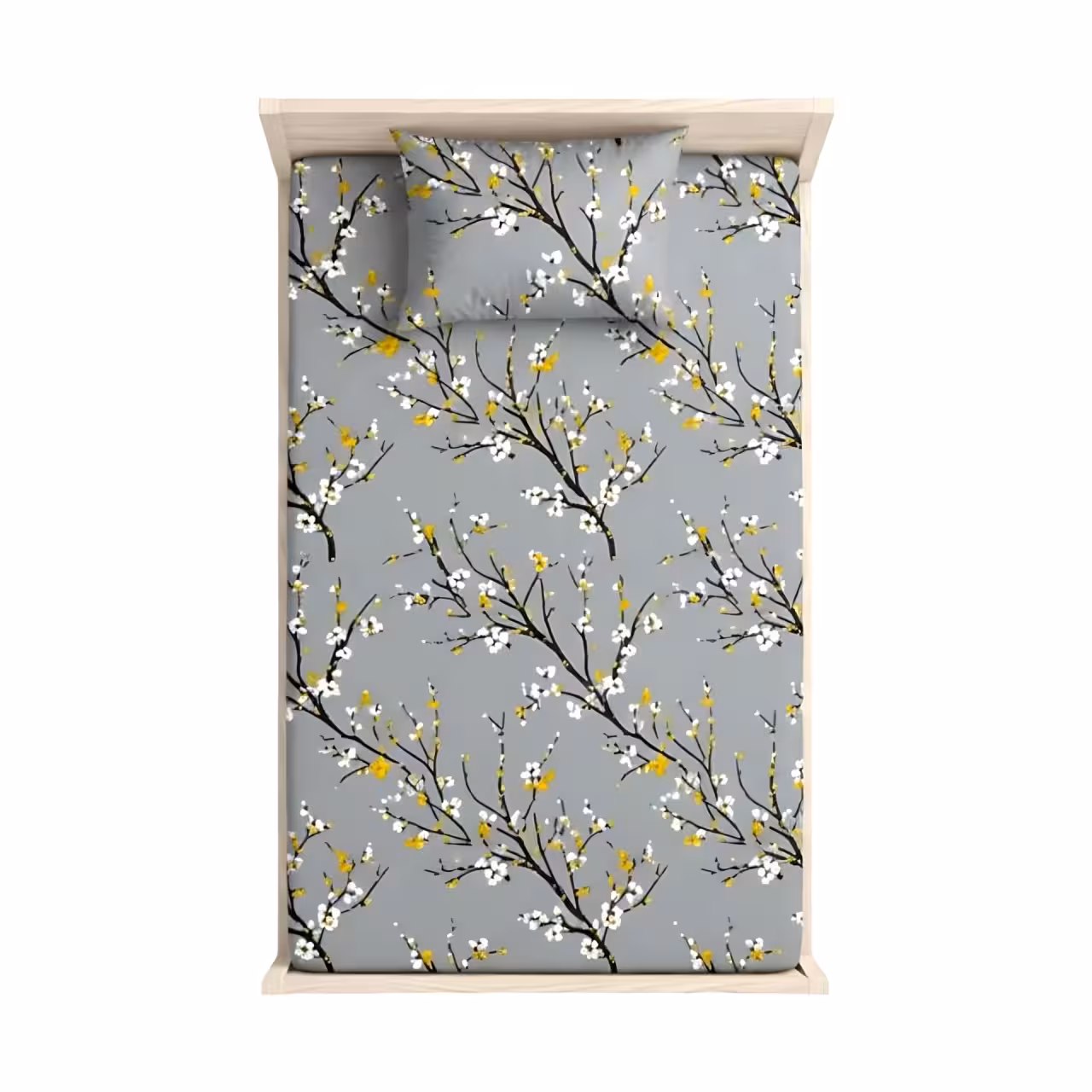 روتختی کشدار تک نفره طرح شکوفه بهاری | ست ملحفه کشدار با روبالشی طرح گلدار