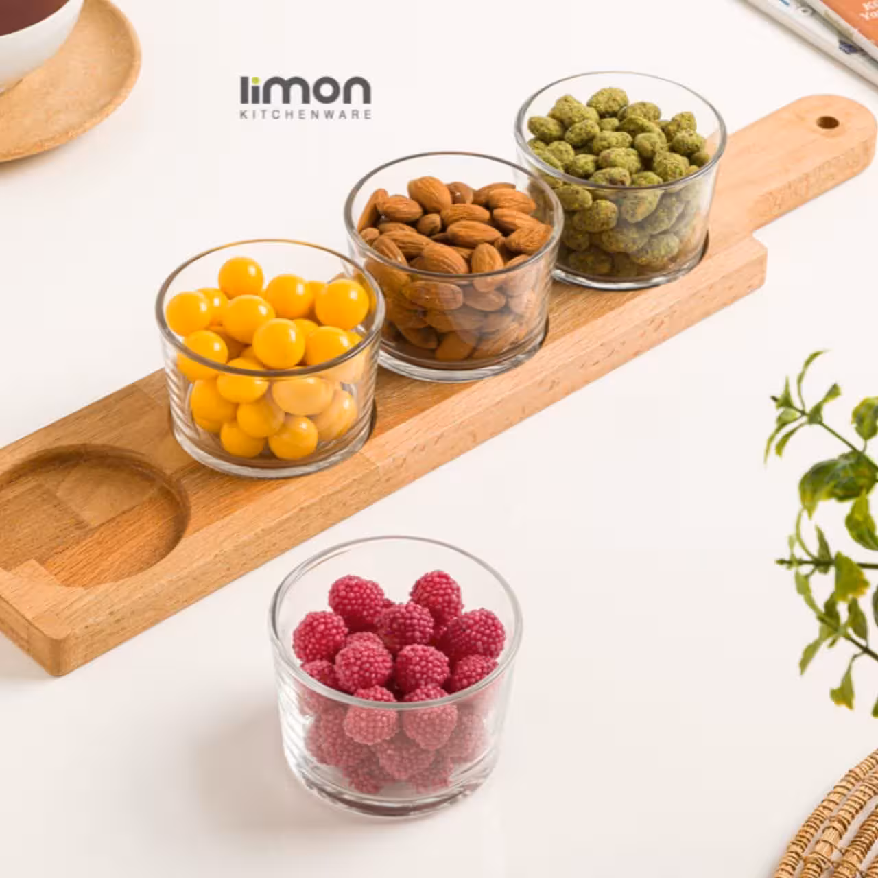 اردو خوری کاسه گرد 4 عددی پایه چوبی لیمون