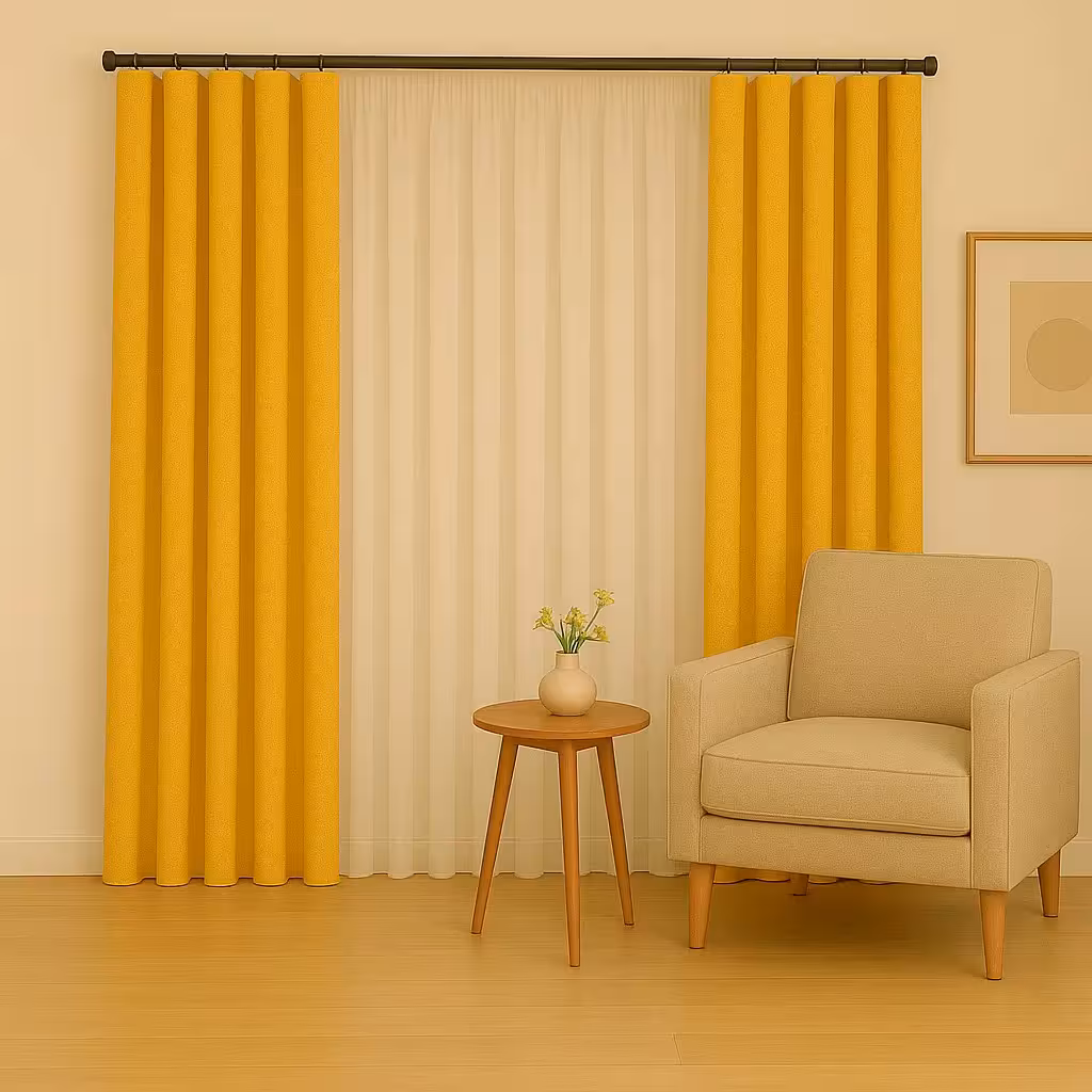 پرده مینیمال ترکیب حریر و کتان زرد انبه ای کد 16