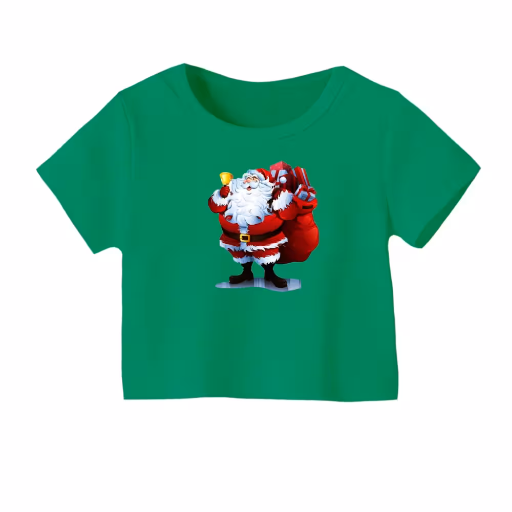 کراپ تیشرت آستین کوتاه زنانه مدل بابانوئل کریسمس کد 2 رنگ سبز