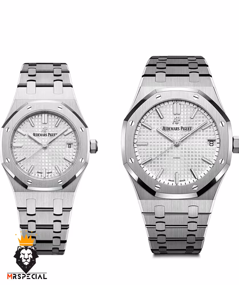 ساعت ست اودمار پیگه مردانه و زنانه استیل باتری صفحه سفید Audemars Piguet Royal 01575