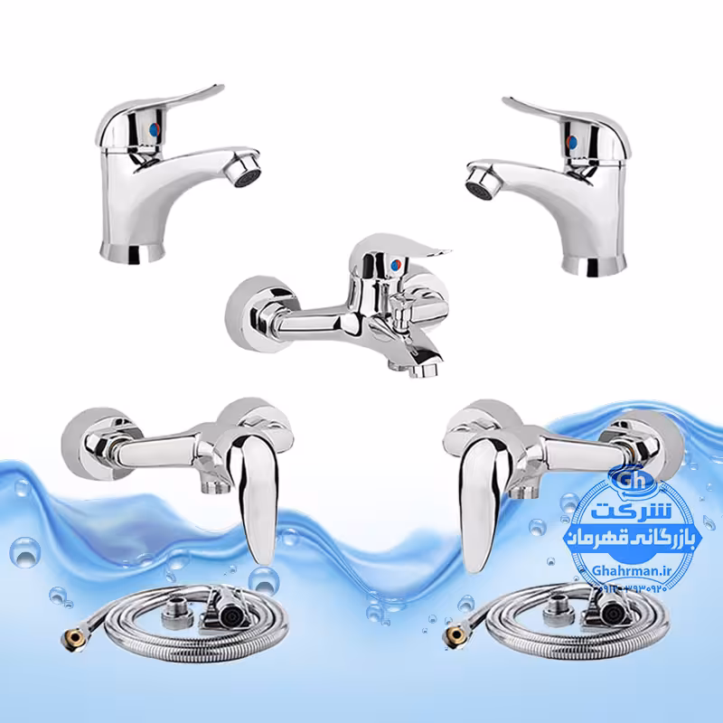 ست 7 عددی شیرآلات برند آیدا صنعت مدل قهرمان | 2 عدد شیر روشویی   حمام   2 عدد توالت   2 عدد شلنگ توالت | کروم براق