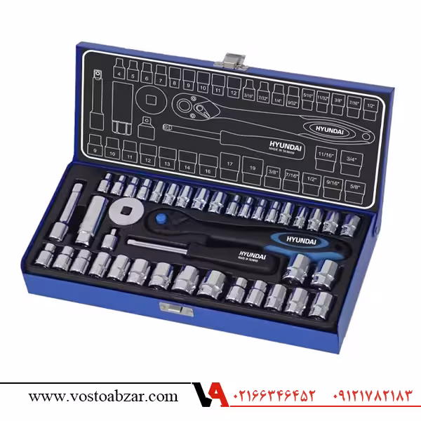 جعبه بکس 40 پارچه با سطح فول پولیش 3/8 و 1/4 اینچ هیوندای مدل HT9140