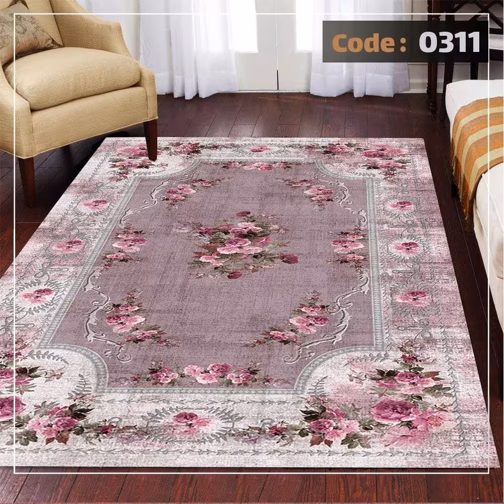 کاورفرش روفرشی دورکشدار گوشه لیفه ای لاکی ، آبی و متنوع کد 0311