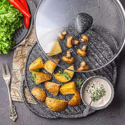 تابه گریل چدن دو طرفه مدل 28 Spiza (با درب شیشه)