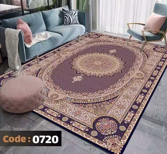 کاورفرش روفرشی دورکشدار گوشه لیفه ای لاکی ، آبی و متنوع کد 0720