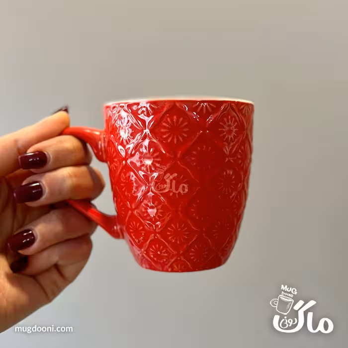 ماگ کوچک قهوه طرح برجسته رنگ قرمز درجه یک