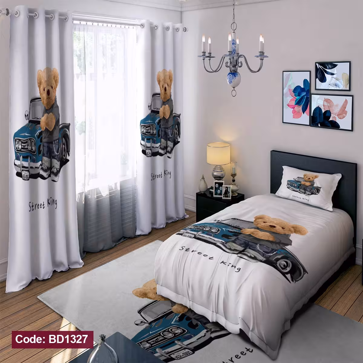 پرده پانچی مخمل چاپی پسرانه کد 1327