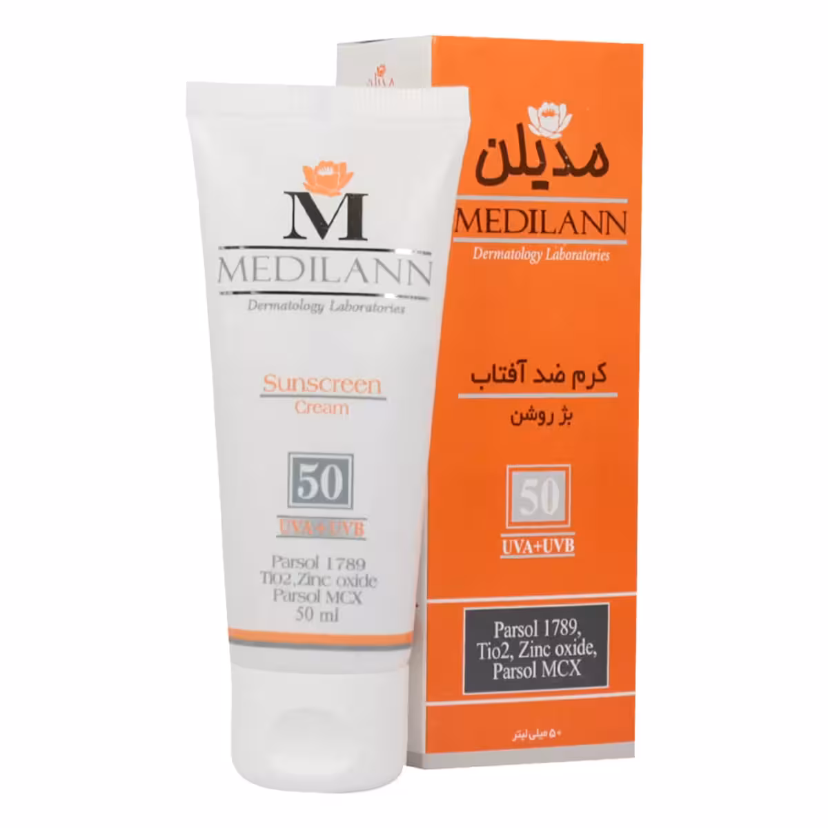 کرم ضد آفتاب رنگی SPF50مناسب پوست های معمولی و خشک حجم 50 میلی لیتر مدیلن