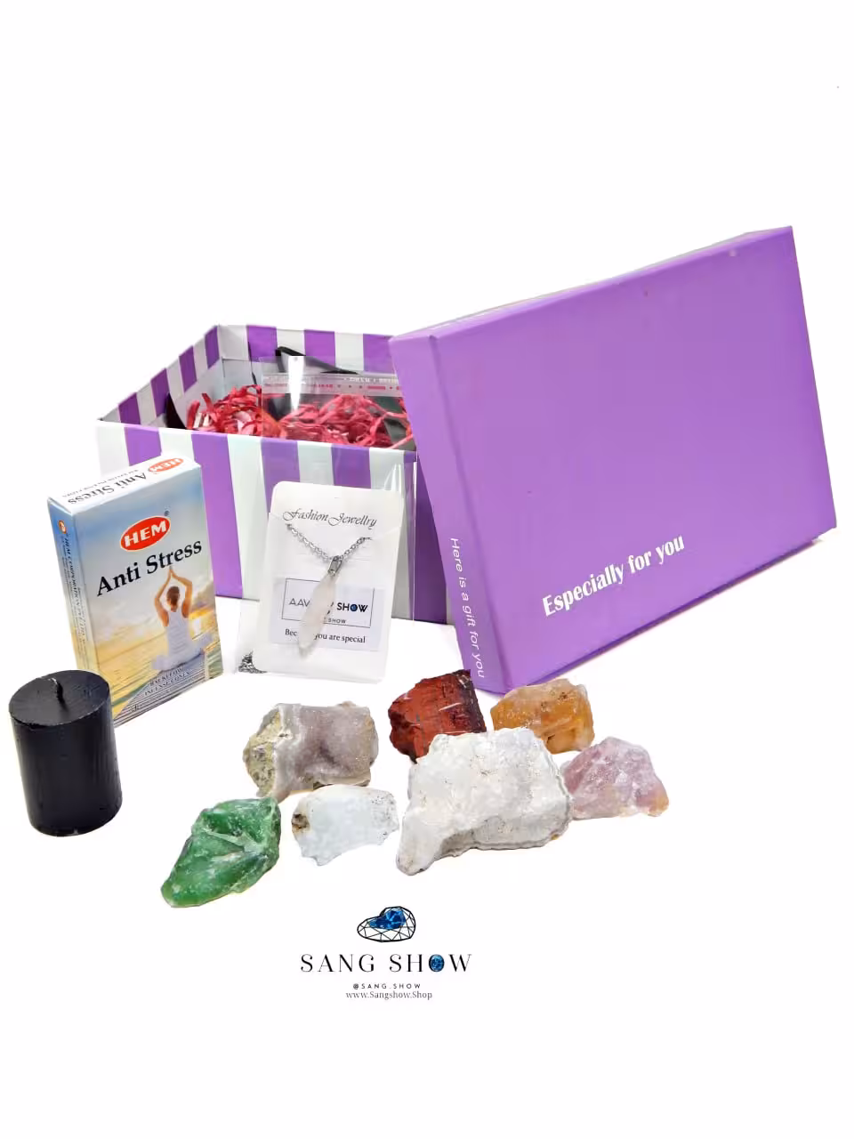 پک هدیه فروردین ماه از سنگهای معدنی بهمراه آویز کریستال کوارتز و پک ویژه Packfv2