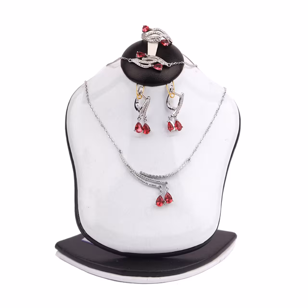 سرویس چهار تکه نقره زنانه مدل نگین قرمز اتمی کد 14