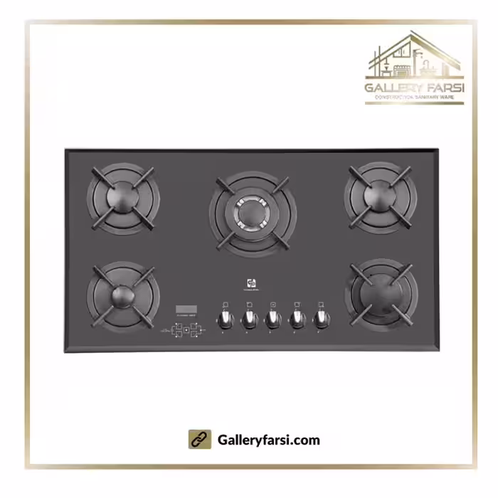 اجاق گاز شیشه ای پنج شعله پرنیان استیل مدل PB-5207 Dتایمر دیجیتال