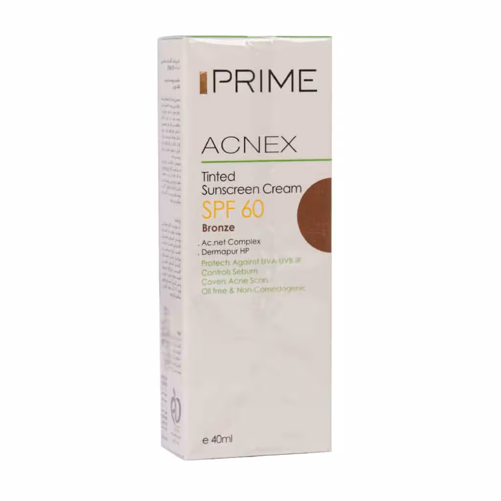 کرم ضد آفتاب رنگی فاقد چربی پرایم برنزه SPF60 | Prime Acnex Sunscreen Cream SPF60 40 m l