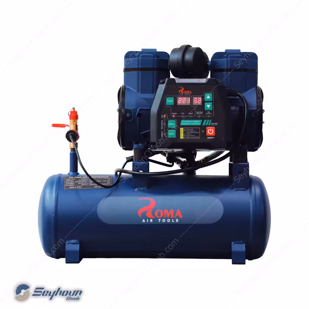 کمپرسور باد 10 لیتری دیجیتال بدون روغن سایلنت 800 وات 8 بار برند روما ROMA NR-CH05_10