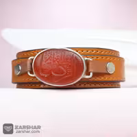 دستبند چرم و نقره عقیق سرخ خراسانی یا امام رضا