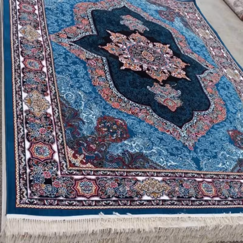 فرش ماشینی 12متری کاشان نقشه کارینا آبی(ارسال رایگان)