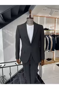 کت و شلوار تنگ مشکی مایل به خاکستری - 10452