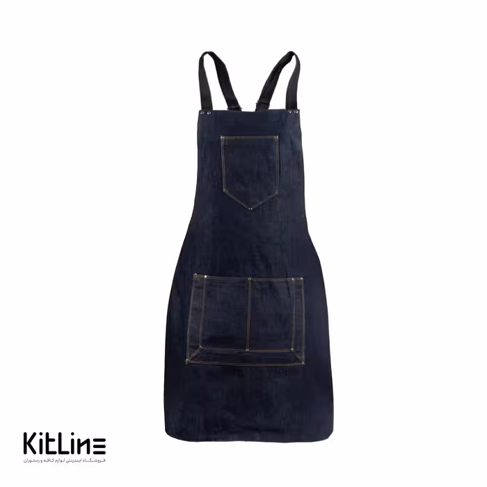 پيشبند جين آبی بلند 4 جيب طرح مربع تک فرم مدل کاترين