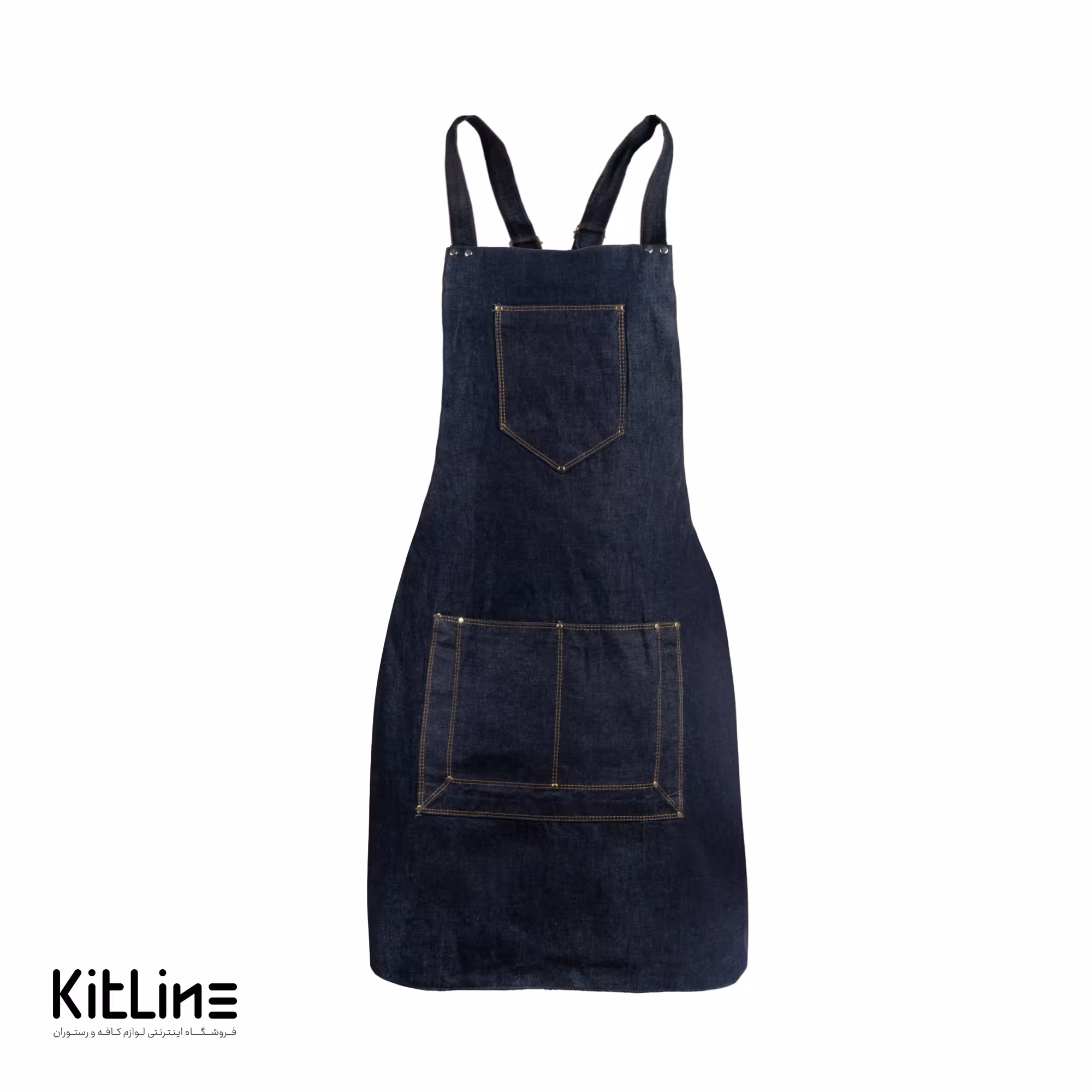 پيشبند جين آبی بلند 4 جيب طرح مربع تک فرم مدل کاترين