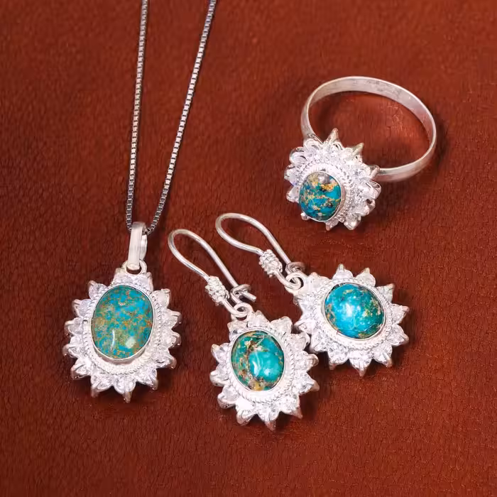 نیم ست فیروزه زنانه کد 18130 - جواهری مشاهیر