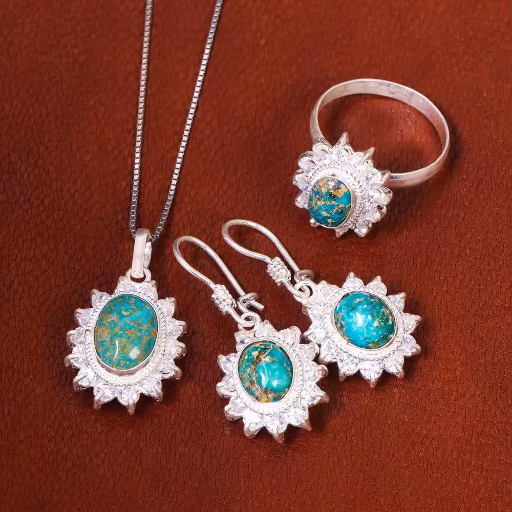 نیم ست فیروزه زنانه کد 18130 - جواهری مشاهیر