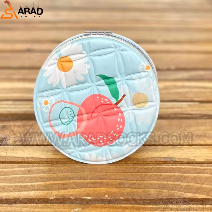 آینه جیبی صفحه دایره ای طرح هلو و بابونه