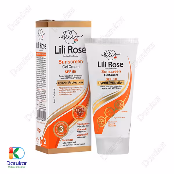 ژل کرم ضد آفتاب و آبرسان لی لی رز SPF50 حجم 50 میلی لیتر