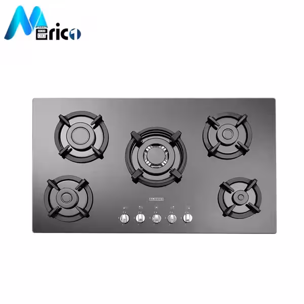 گاز رومیزی استیل البرز کد G5954 پنج شعله شیشه مشکی