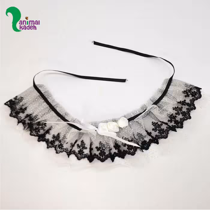 دامن یا یقه توری تزئینی مخصوص سگ و گربه مدل گل سفید و مشکی