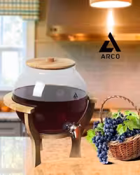 کلمن شیشه ای پایه چوب دسته دار طرح ماکان شیشه ساده