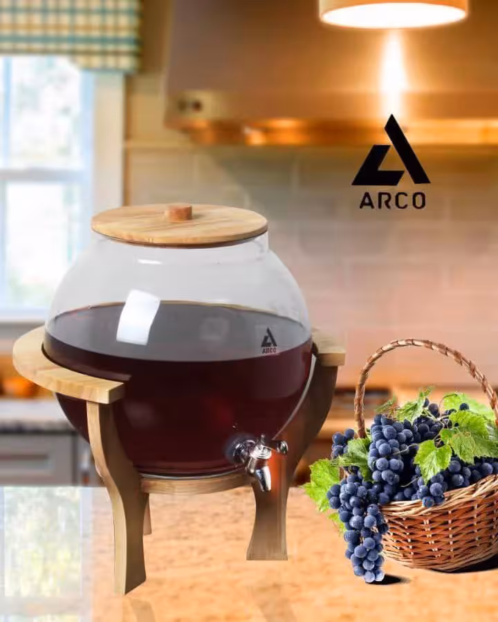 کلمن شیشه ای پایه چوب دسته دار طرح ماکان شیشه ساده