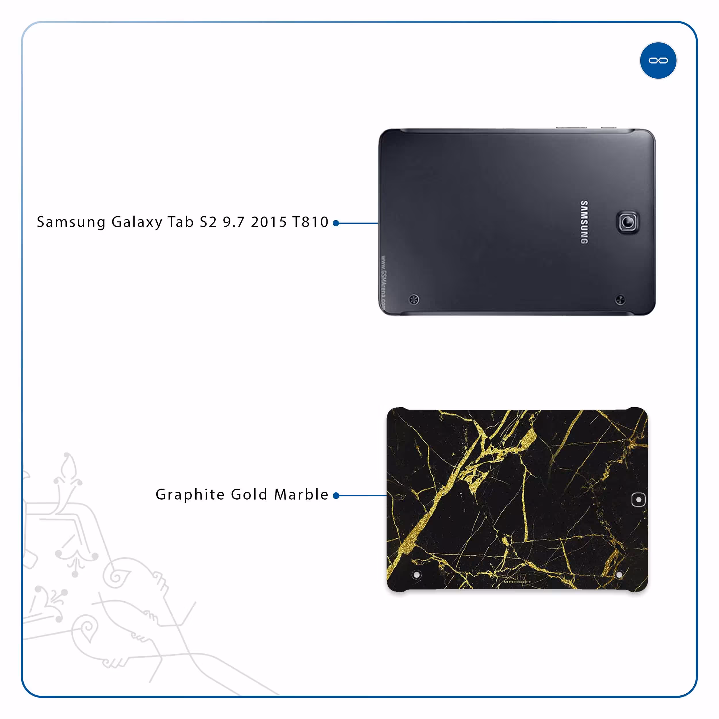 برچسب پوششی ماهوت مدل Graphite-Gold-Marble مناسب برای تبلت سامسونگ Galaxy Tab S2 9.7 2015 T810