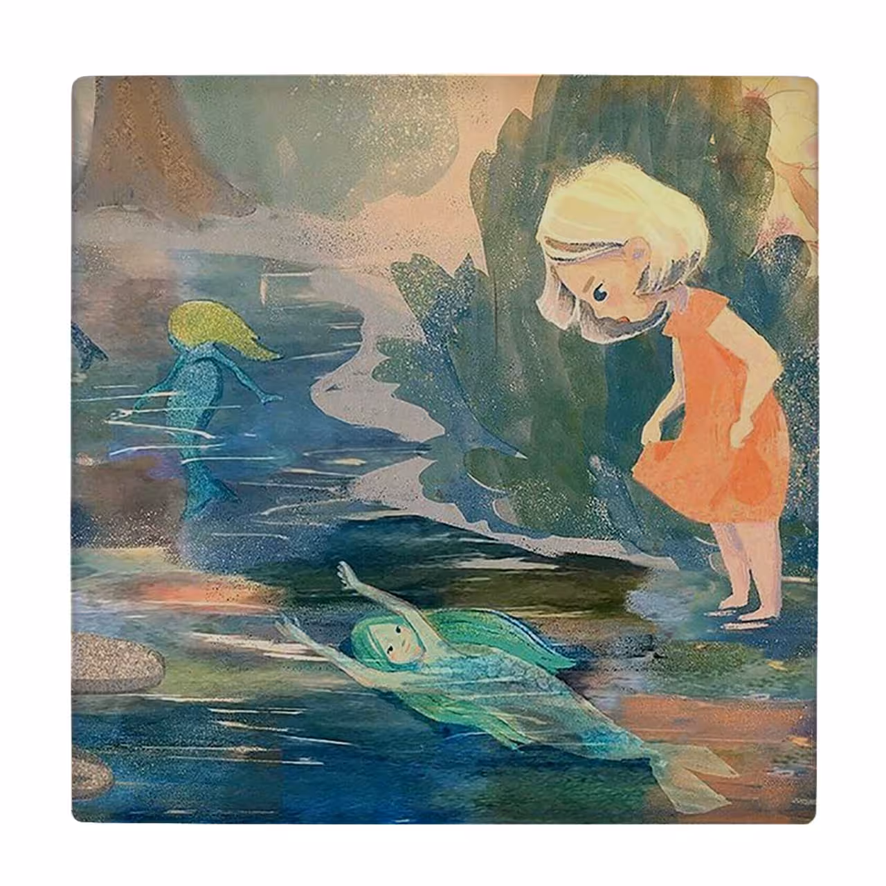 زیر لیوانی  طرح نقاشی دختر و پری دریایی کد    6086976_5147