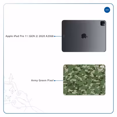 برچسب پوششی ماهوت مدل Army-Green-Pixel مناسب برای تبلت اپل iPad Pro 11 (GEN 2) 2020 A2068