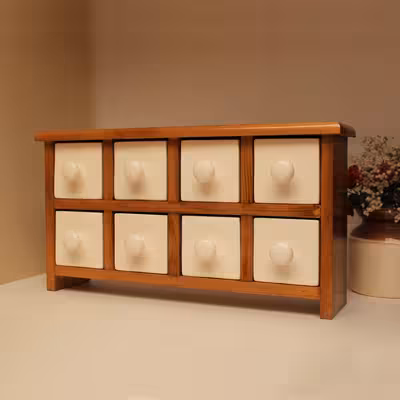 جا ادویه 8 پارچه مدل چوبی و سرامیکی کد Text08