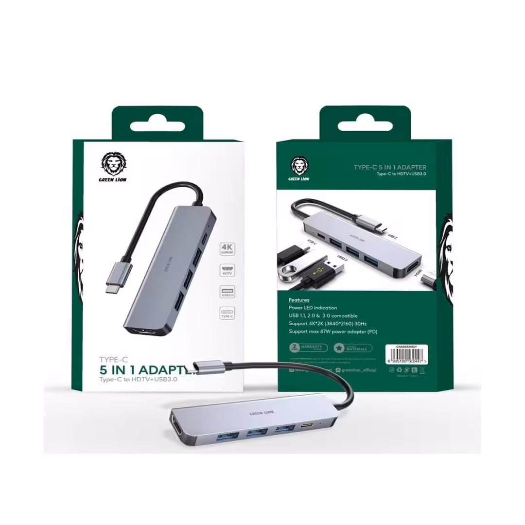 هاب تایپ سی 5 پورت گرین Green Type-c 5IN1 Adapter
