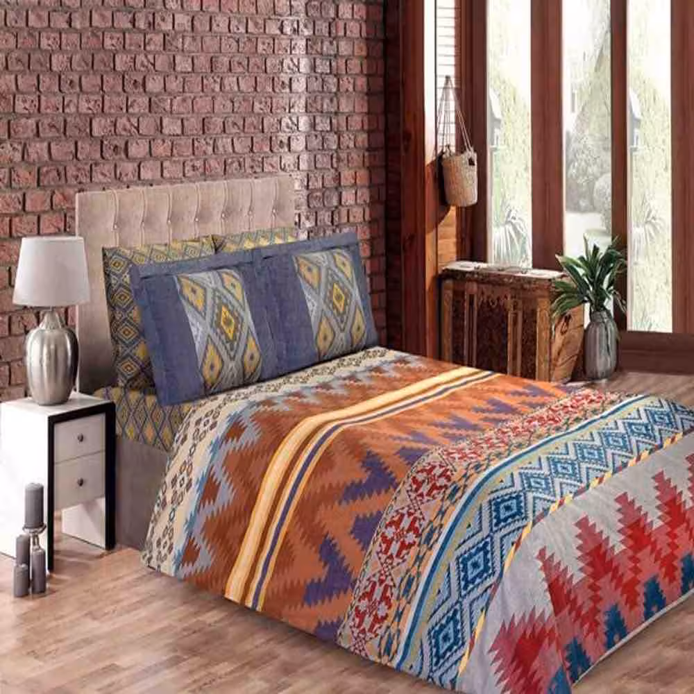 ست لحاف و روتختی دو نفره 4 تکه رزین تاژ مدل گلیم