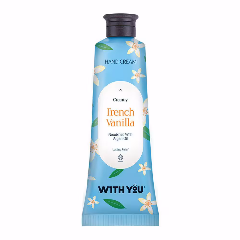 کرم ترمیم و مرطوبکننده دست حاوی روغن آرگان پوستخشک ویت یو CREAMY FRENCH VANILLA HAND CREAM 50ML WITH YOU
