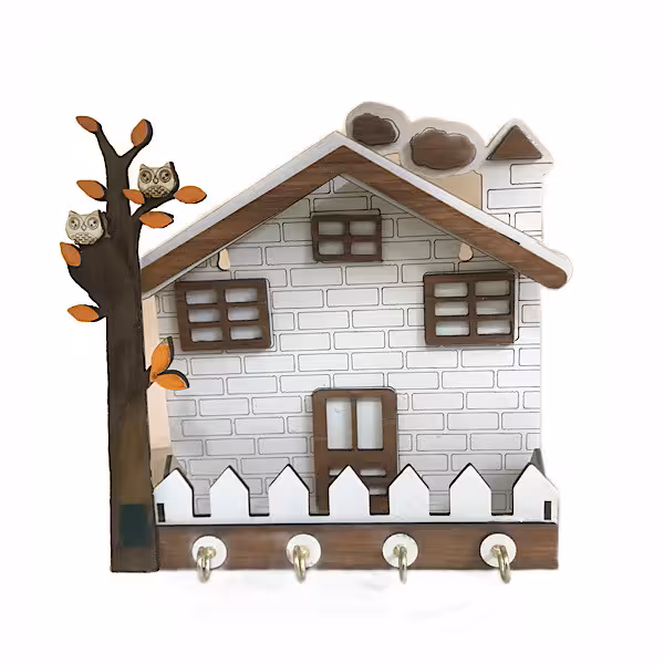 جاکلیدی‌ مدل کلبه طرح درخت و خانواده جغد