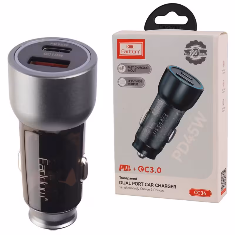 شارژر فندکی فست شارژ Earldom ES-CC34 3A QC3.0 PD 25W