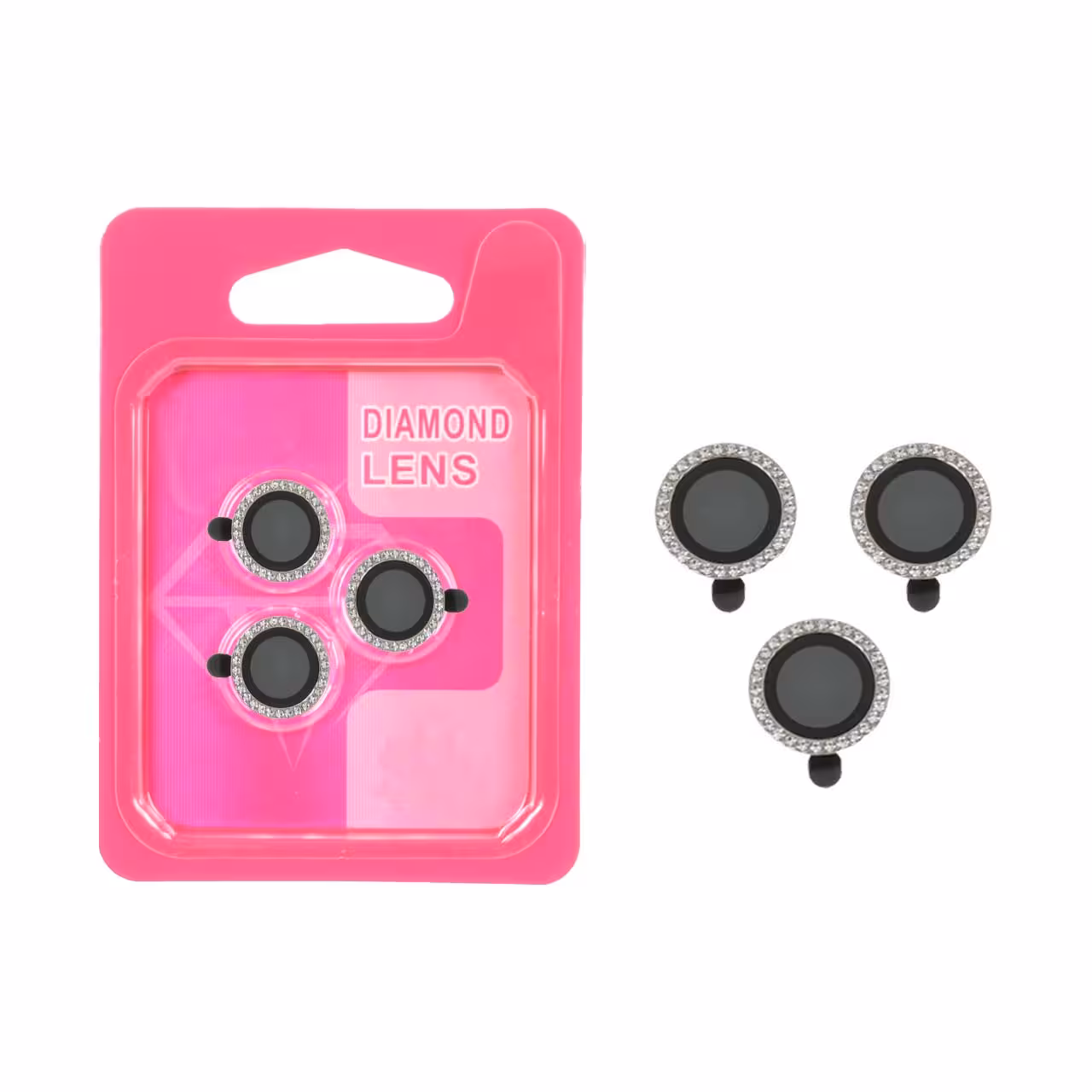 محافظ لنز رینگی اورجینال نگین دار Apple iphone 14 Pro Max / 14 Pro / 15 Pro max - نقره ای (پک دار)