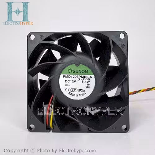 فن 8x8x3.8 سانتی‌متر DC 12 ولت 3 سیمه بلبرینگی SUNON مدل PMD1208PMB2-A