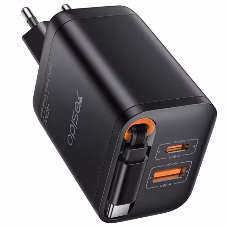 شارژر دیواری با کابل جمع شو 40 وات یسیدو Yesido مدل YC99