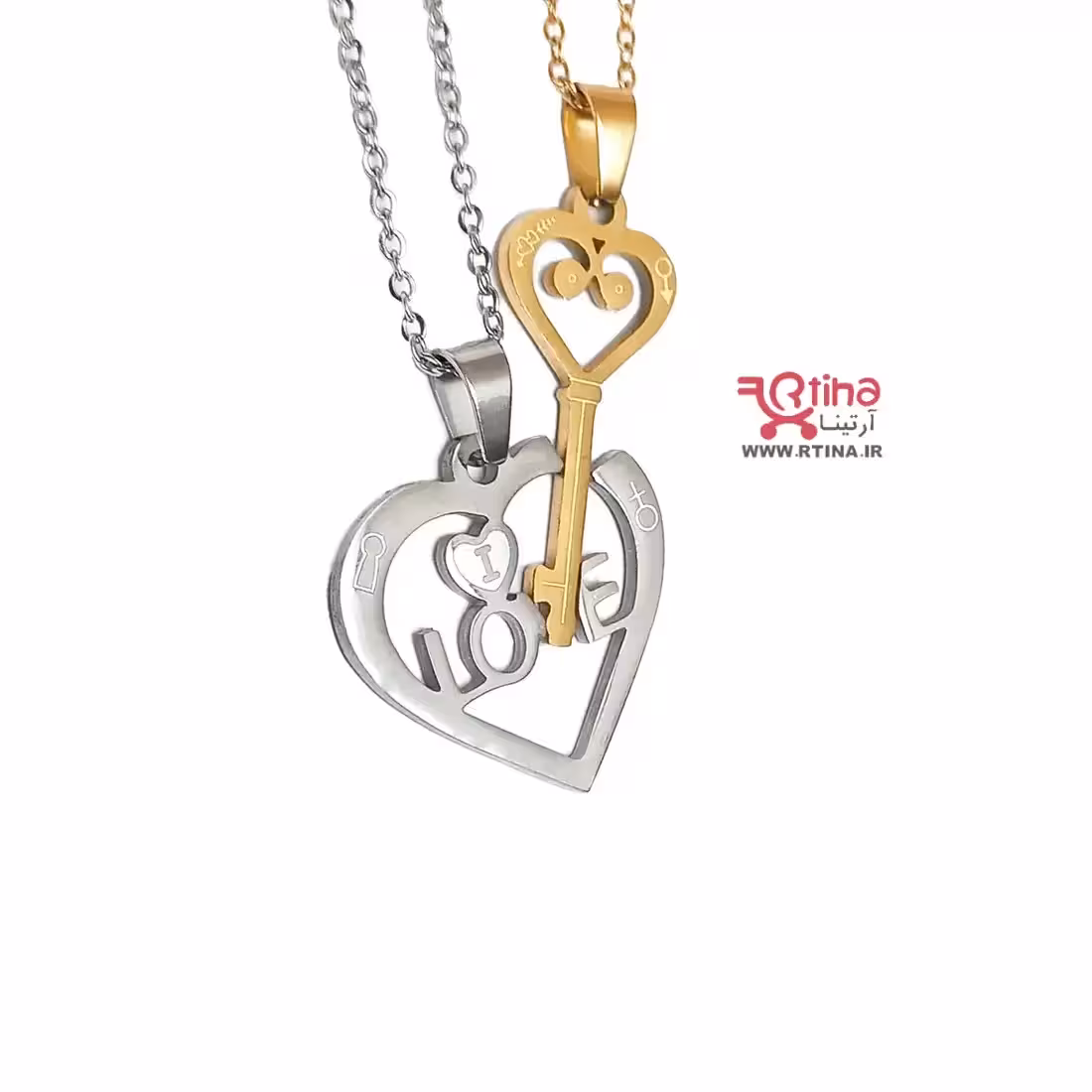 گردنبند کلید و قلب دو نفره عاشقانه   دو زنجیر رایگان