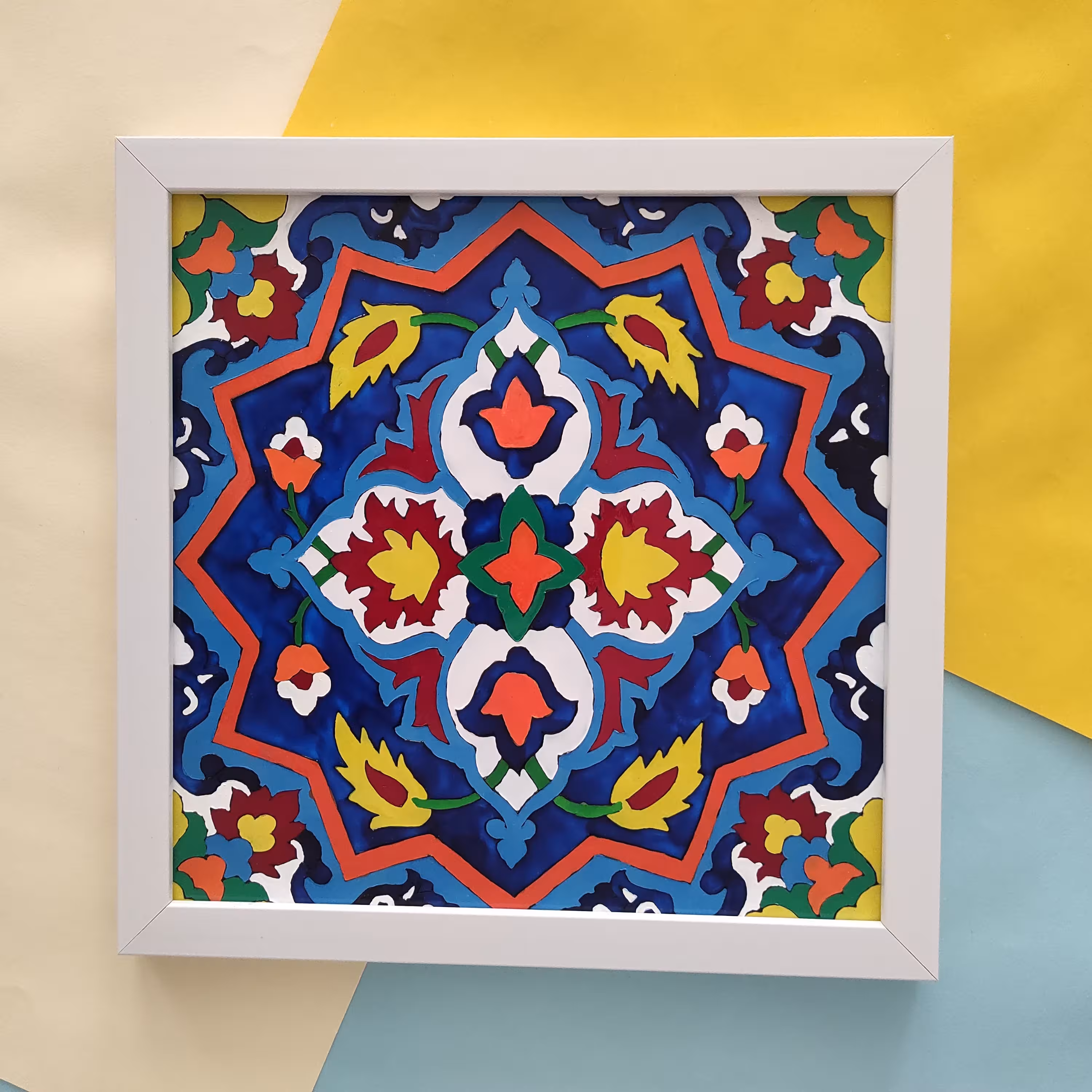 تابلوی ویترای طرح کاشی هفت رنگ کد 02 - ابعاد 30 سانتی متر