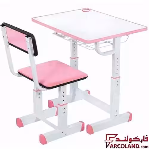 ست میز تحریر و صندلی مدل پیچی رنگ صورتی
