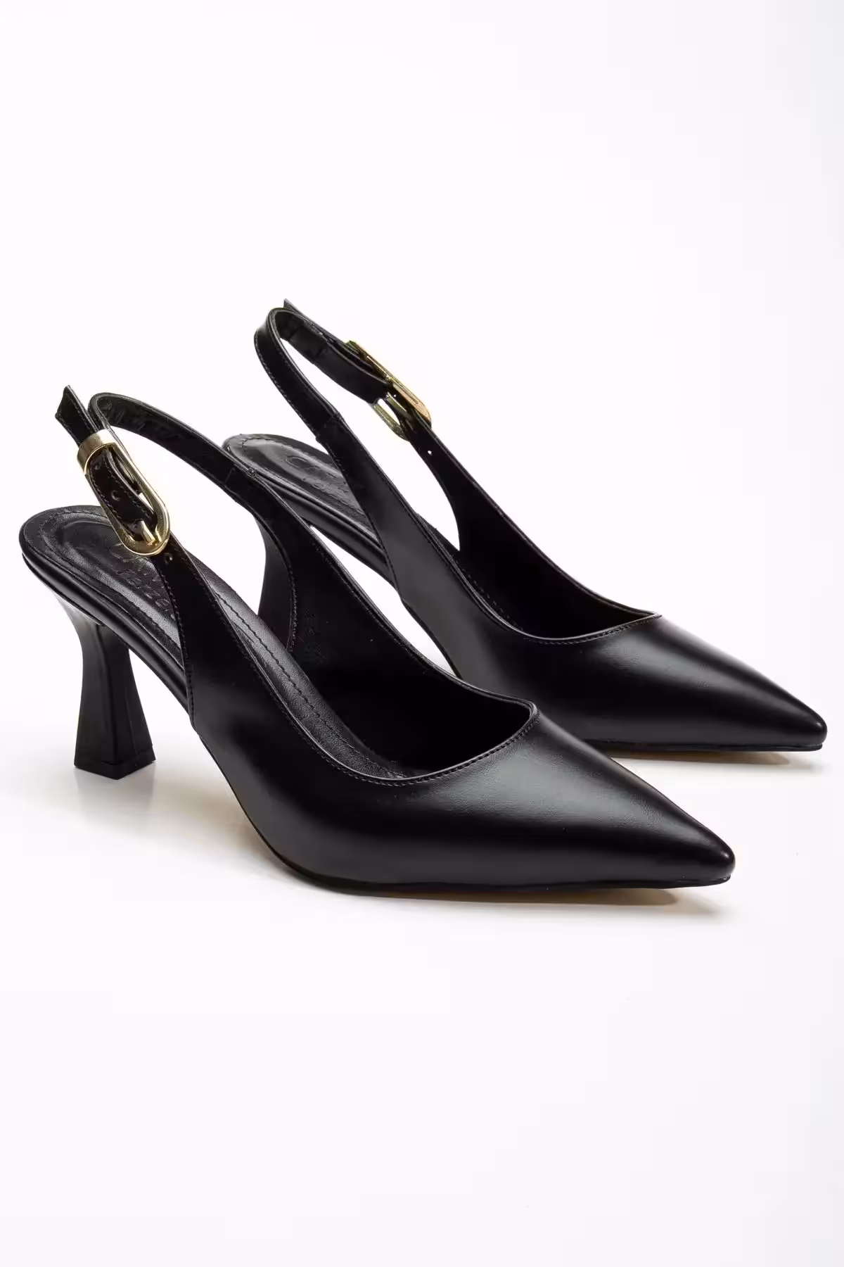 کفش مجلسی زنانه  پاشنه‌دار مشکی چرم  با بند راحت – 7152